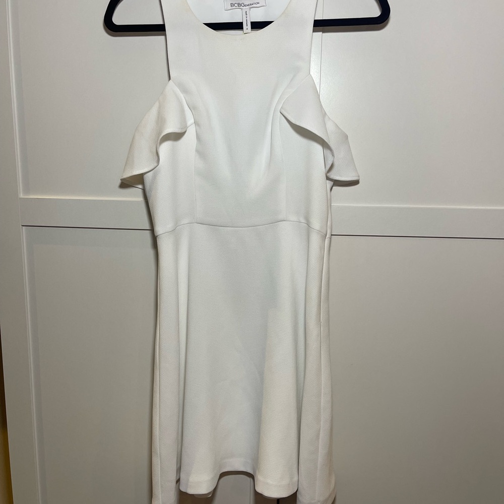 BCBGMaxAzria White Ruffled Halter Mini Dress